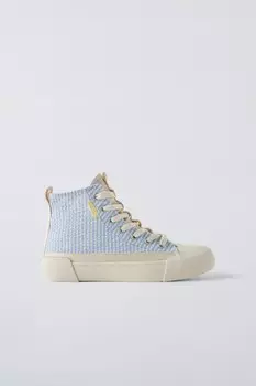 Высокие кроссовки в полоску ZARA, небесно-голубой