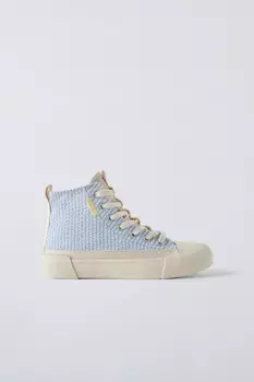 Высокие кроссовки в полоску ZARA, небесно-голубой