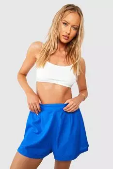 Высокие льняные шорты с плиссами Boohoo, кобальтовый