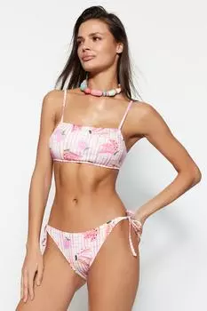 Высокие плавки бикини с завязками и фруктовым узором Trendyol, разноцветный