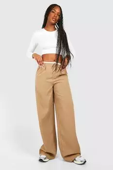Высокие плиссированные брюки с эластичной резинкой на талии boohoo, бежевый