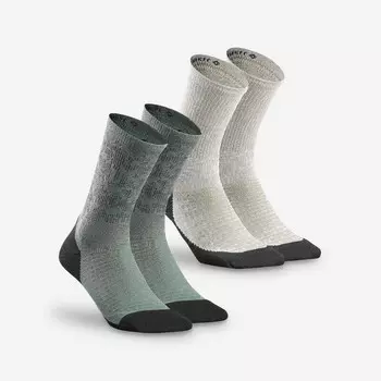 Высокие походные носки 2 пары - Hike 100 Trendy серый/бежевый QUECHUA, цвет gruen