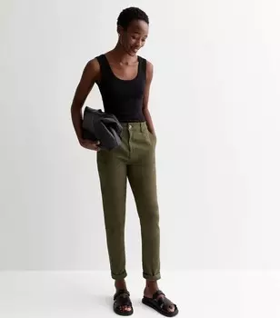 Высокие прямые брюки чинос со средней посадкой цвета хаки New Look, хаки