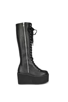 Высокие сапоги до колена на платформе «Kalani» со шнуровкой и декоративной молнией XY London, черный