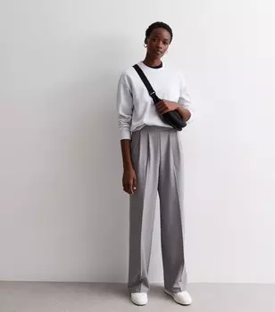 Высокие серые широкие брюки меланжевого цвета New Look, серый