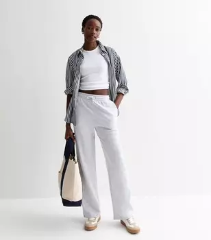 Высокие широкие джоггеры из бледно-серого джерси New Look, бледно-серый