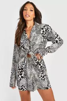 Высокие шорты с флиппи с анималистичным принтом boohoo, белый