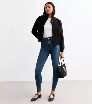 Высокие синие джинсы скинни Hallie Disco с необработанным краем New Look, синий