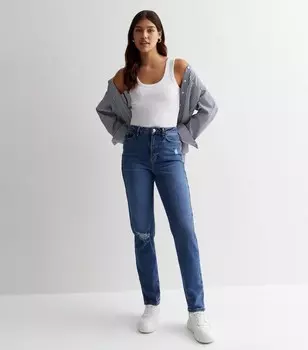 Высокие синие рваные джинсы Tori Mom с высокой талией New Look, синий