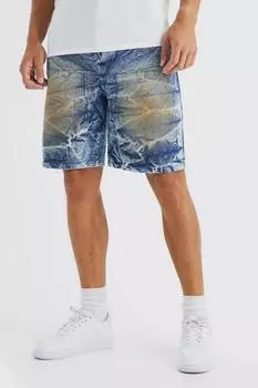 Высокие средние джинсовые шорты dirt wash Boohoo, синий