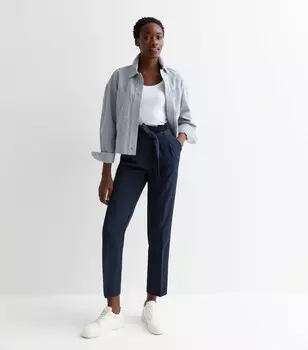 Высокие темно-синие брюки в бумажном пакете с завышенной талией New Look, военно-морской