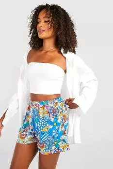 Высокие тканые шорты с абстрактным принтом пейсли Boohoo, синий