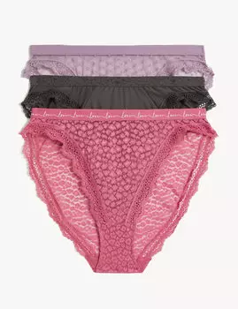 Высокие трусики из 3 частей из сетки и кружева Marks & Spencer