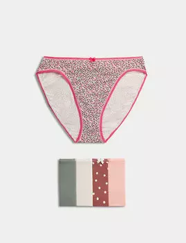 Высокие трусики из хлопка и лайкры, 5 шт. Marks & Spencer