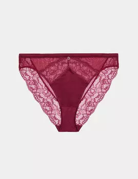 Высокие трусики из шелка и кружева Rosie, бордовый
