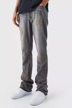 Высокие узкие джинсы с расшешенной аппликцией Boohoo, серый