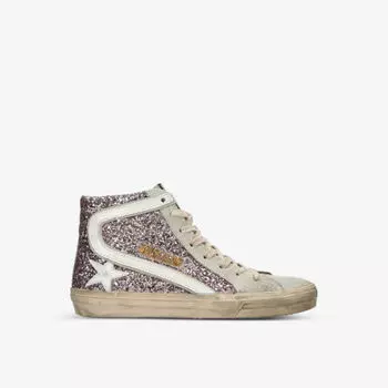 Высокие замшевые кроссовки Slide с блестками Golden Goose, сиреневый