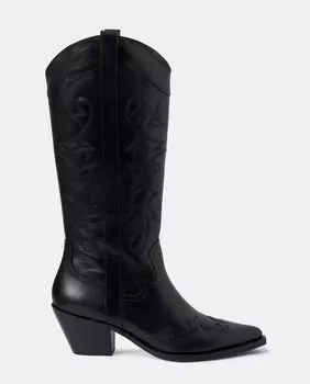 Высокие женские кожаные сапоги в ковбойском стиле с вышивкой Brownie, черный