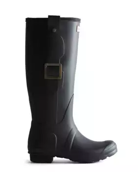 Высокие женские резиновые сапоги с вертикальной пряжкой Hunter, черный