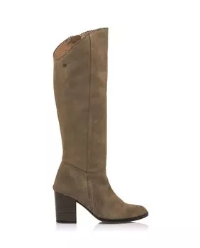 Высокие женские сапоги из серо-коричневой замши на блочном каблуке Mustang, серо-коричневый