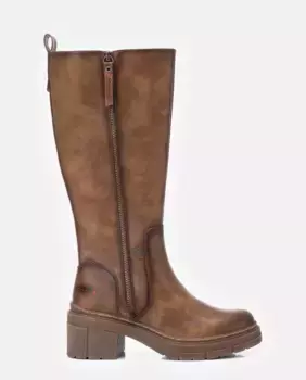 Высокие женские сапоги на широком резиновом каблуке и молнии Refresh, коричневый