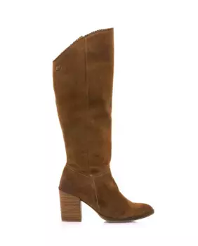 Высокие женские замшевые сапоги на блочном каблуке Mustang, коричневый