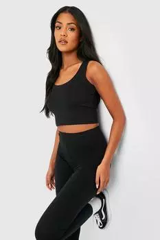 Высокий базовый укороченный топ из смешанного хлопка Boohoo, черный