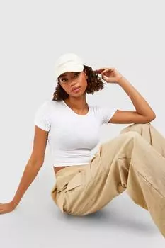 Высокий базовый укороченный топ с короткими рукавами Boohoo, белый