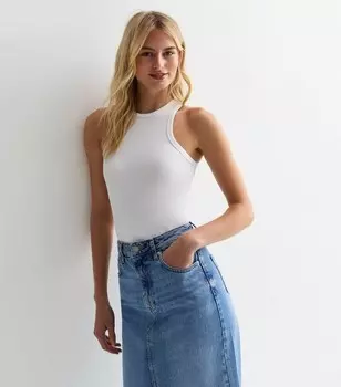 Высокий белый топ в рубчик New Look, белый