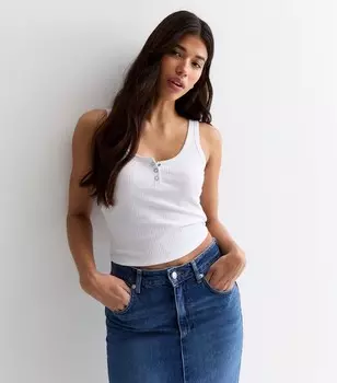 Высокий белый топ в рубчик с застежкой спереди New Look, белый