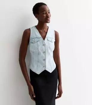 Высокий бледно-синий джинсовый топ на пуговицах спереди New Look, ярко-синий