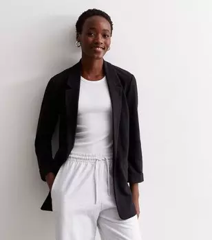 Высокий черный пиджак из фактурного джерси New Look, черный