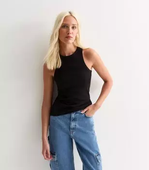 Высокий черный топ-гонщик в рубчик New Look, черный