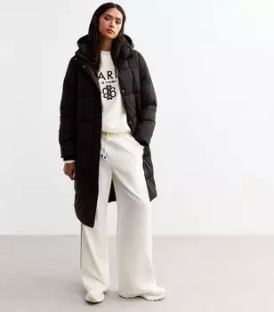 Высокий черный удлиненный пуховик с капюшоном New Look, черный