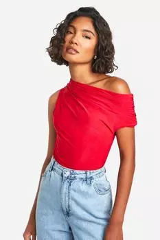 Высокий двухслойный обтягивающий топ с открытыми плечами boohoo, красный