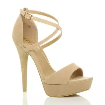 Высокий каблук из двух частей из искусственной замши на платформе со скрещенными ремешками AJVANI, нюд