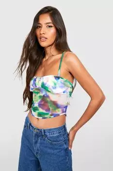 Высокий корсетный топ с абстрактным принтом и союшами Boohoo, разноцветный