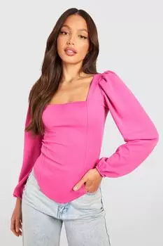 Высокий корсетовый топ с длинными рукавами Boohoo, фуксия