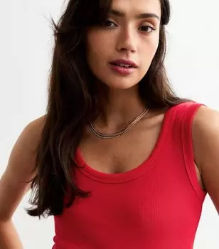 Высокий красный топ с широкой отделкой в рубчик и овальным вырезом New Look, красный