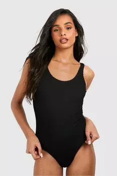 Высокий купальник с жатым овальным вырезом boohoo, черный