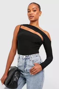 Высокий объединенный асимметричный топ с одним рукавом Boohoo, черный