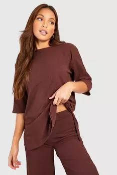 Высокий текстурный топ оверсайз с разделом боков Boohoo, шоколадный