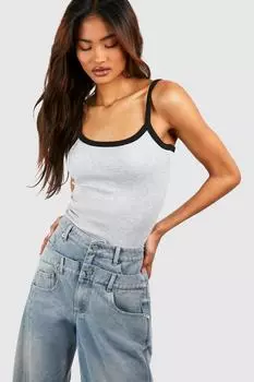 Высокий топ Premium с контрастными ребристыми бретелями boohoo, серый