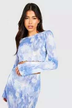 Высокий укороченный топ с длинными рукавами из мраморной сетки Boohoo, синий