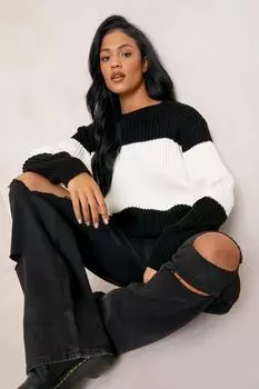 Высокий вязаный свитер с цветовыми блоками boohoo, черный