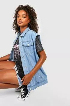 Высокий жилет из денима оверсайз Boohoo, синий