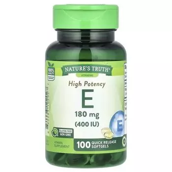 Высокоэффективный витамин Е, 180 мг (400 МЕ), 100 мягких таблеток с быстрым высвобождением Nature'S Truth