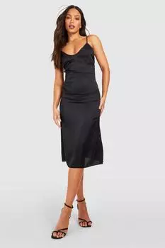 Высокое атласное платье-комбинация Boohoo, черный
