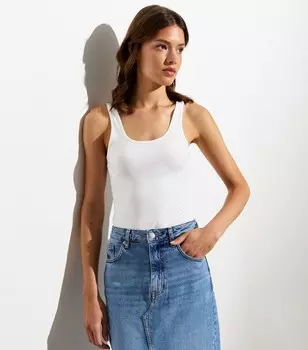 Высокое белое эластичное боди-стринги с овальным вырезом New Look, белый