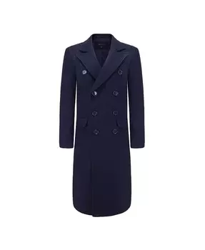 Высокое двубортное длинное пальто длиной до колена из смесовой шерсти с тремя пуговицами Braveman, синий